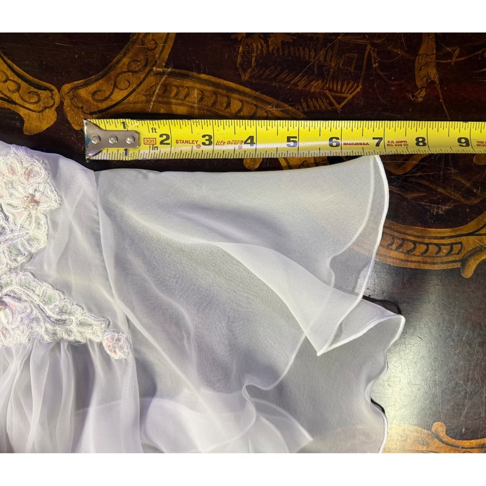 Vintage Enticements Sheer White Chiffon Robe Lace Pearl Ruffle Sleeve Peignoir M - Picture 9 of 16
